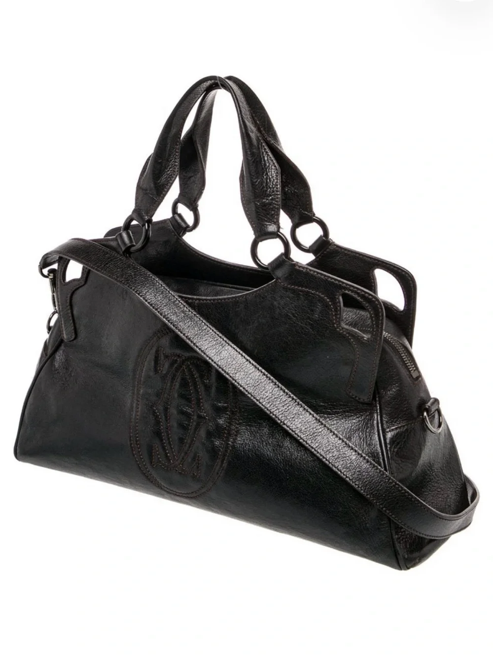 Cartier Black Leather Structured Tote Bag with Shoulder Strap
